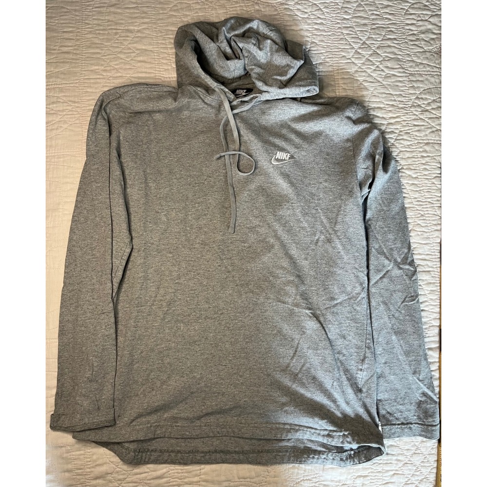 Nike Sportswear Mens Hoodie Large Gray Long Sleeve Pullover Jersey Cotton Blend